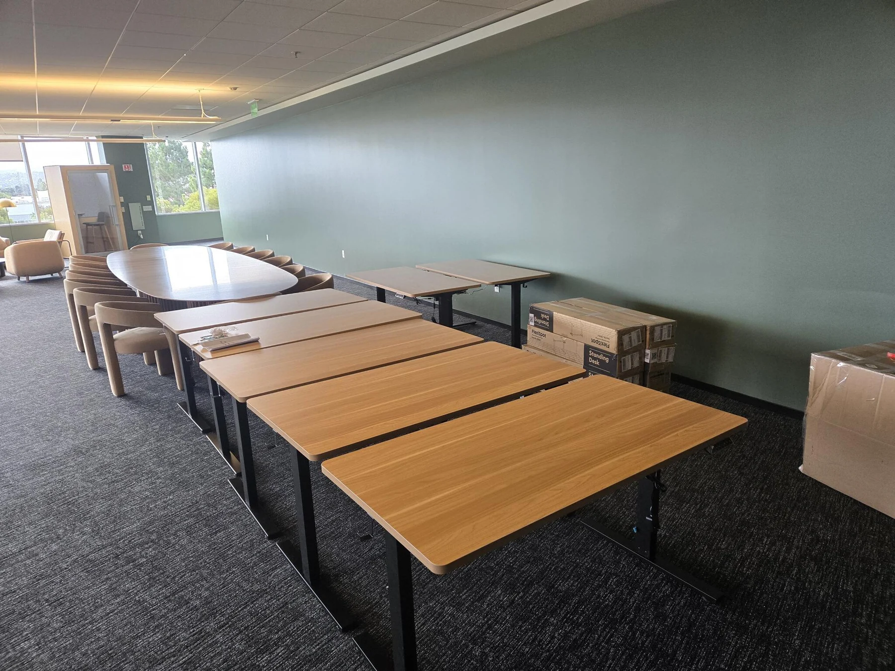 Office tables from the business's furniture assembly post
